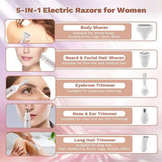 Electric Razors for Women, 5 in 1 Bikini Trimmer for Women, Wet/Dry Electric Shaver, Painless Womens Razor Shavers, Facial...