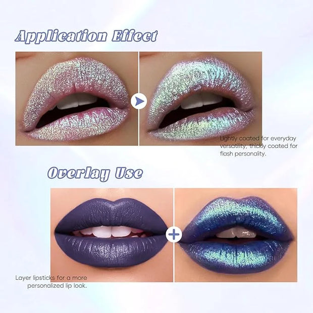Green Glitter Lip Gloss Liquid Lipstick, Diamond Shimmer Metallic Sparkly Iridescent Chameleon Lip Gloss Gift for Women, L...