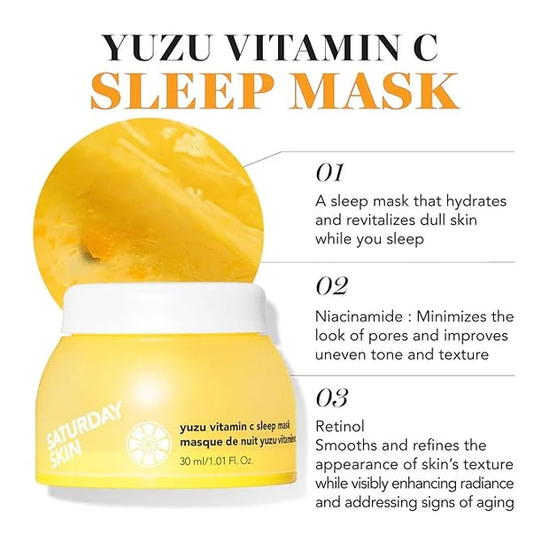 Saturday Skin 3-Piece Skin Care Set Yuzu Vitamin C Sleep Mask Yuzu Vitamin C Bright Toner and Eye Cream Overnight Facial M...