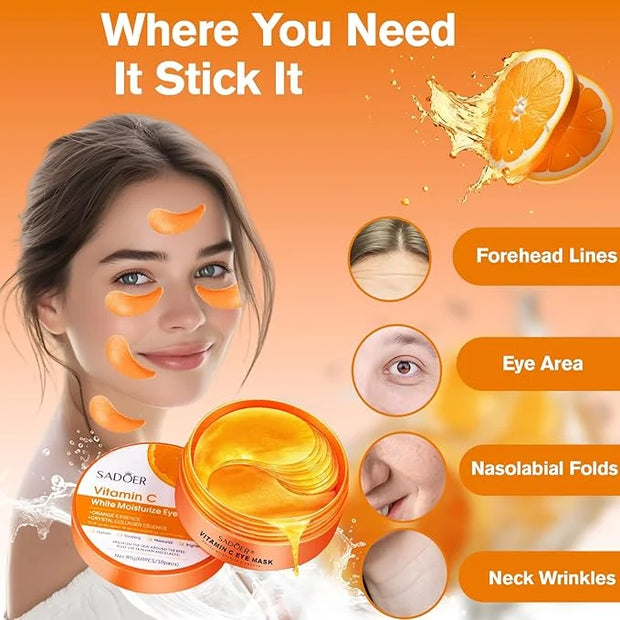 Vitamin C Eye Patches 2-Pack 120 PCS, Improving Skin Tone, Reducing Dark Circles and Refreshing, Collagen Eye Mask for Puf...