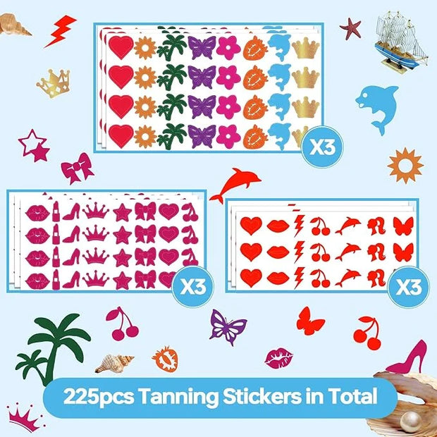 225 Pieces Tanning Stickers, Sunbathing Tattoo Body Sticker Self Adhesive for Indoor Tanning Beds, 15+ Styles Heart Butter...
