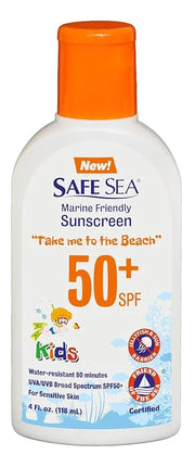 Safe Sea Jellyfish Sting-Blocking Sunscreen for Kids, SPF 50+ Lotion 4oz, Waterproof, Biodegradable, Coral Reef-Safe – Bod...