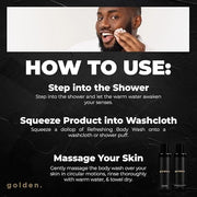 Golden Grooming Co. 3-in-1 Men's Body Wash - Hair & Beard Shampoo - Cleanses, Hydrates, Softens - Body Wash for All Skin T...