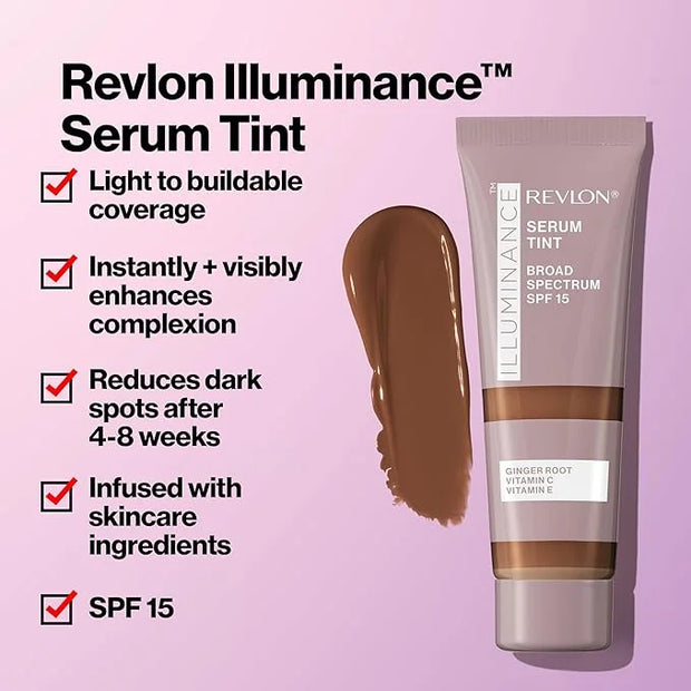 Revlon Illuminance Tinted Serum, Triple Hyaluronic Acid, Evens Out Skin Tone Over Time and Hydrates All Day, SPF 15, 409 B...