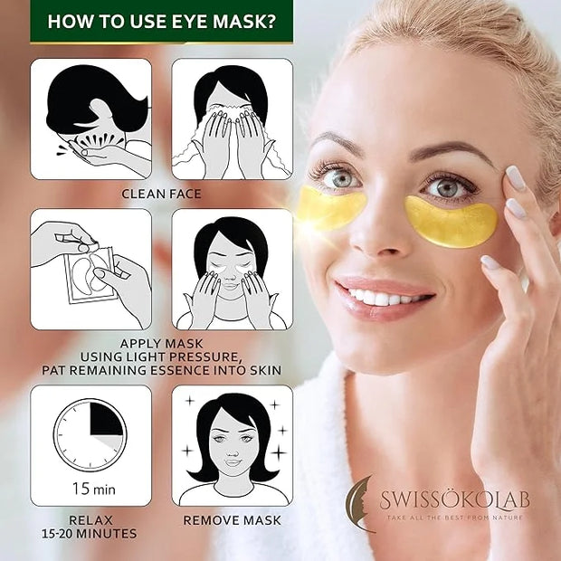 SWISSÖKOLAB Under Eye Patches For Puffy Eyes 24k Gold Eye Mask Dark Circles And Puffiness Collagen Eye Gel Pads Moisturizi...