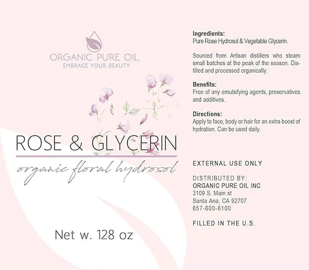 Rosewater Glycerin Mist Toner Bulk Spray Facial Body Floral Cleanser Pure Rose Hydrosol and Vegetable Glycerine Moisturizi...