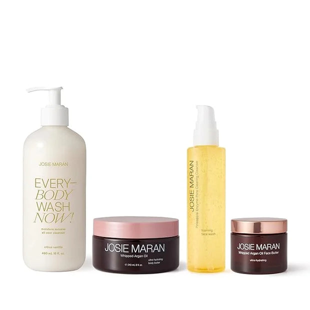 Josie Maran Cali Glow Collection Body & Skincare Set - Includes EveryBODY Wash Now! Moisture Mousse Cleanser, Whipped Arga...