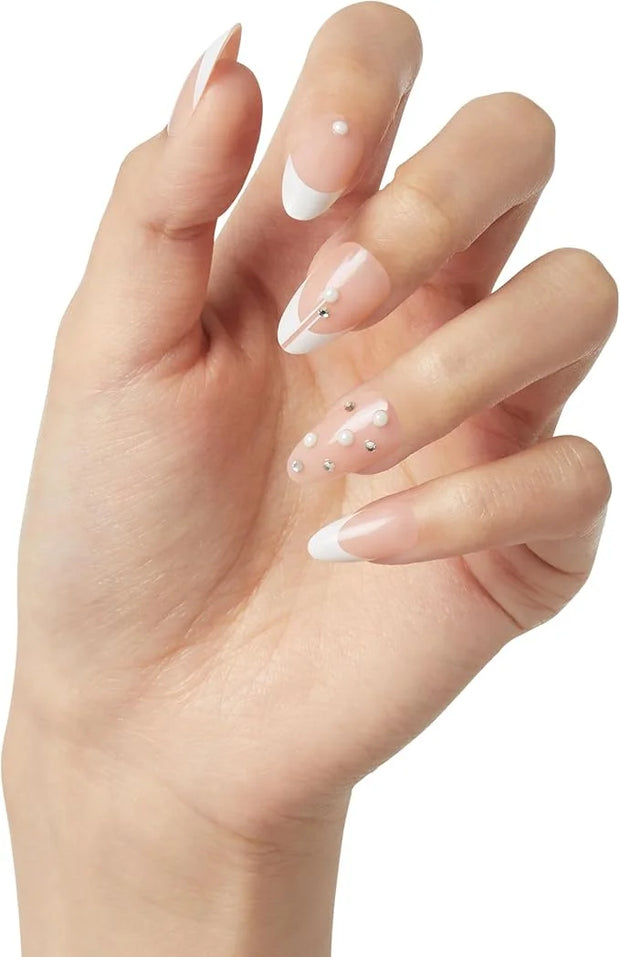 KISS Classy Nails Premium, Press-On Nails, Nail glue included, 'Highlights', French, Medium Size, Almond Shape, Includes 3...