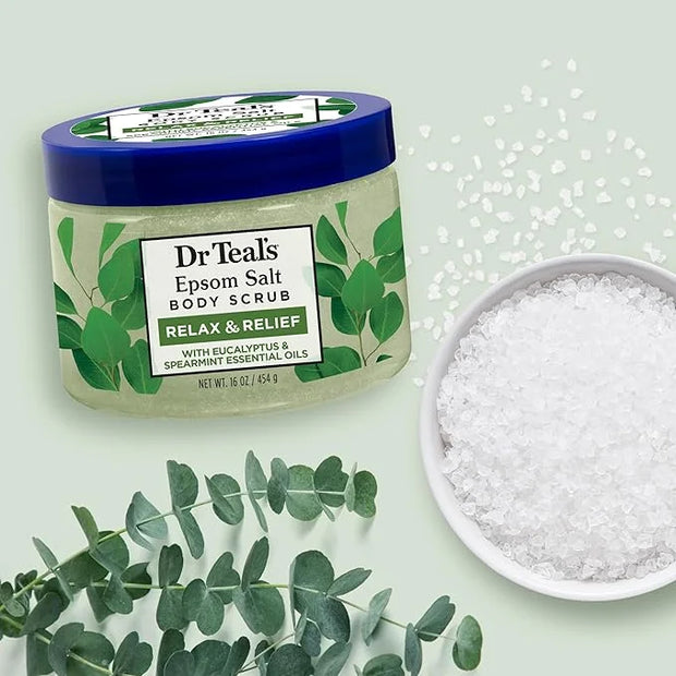 Dr Teal's Pure Epsom Salt Body Scrub, Relax & Relief with Eucalyptus & Spearmint Essential Oils, 16 oz (Pack of 3) - Produ...
