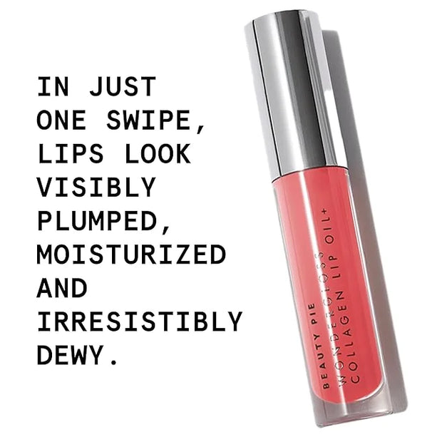 Beauty Pie Wondergloss Collagen Lip Oil + (Spicy Pink) – Hydrating, Plumping, Non-Sticky Gloss with Collagen AC Micro-Vect...
