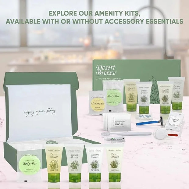 Amenity Kit | Boxed Hotel Toiletries Bulk Set | 1 oz Shampoo, Conditioner, Lotion, Body Wash & Body Bar Soap | 1 Set per C...