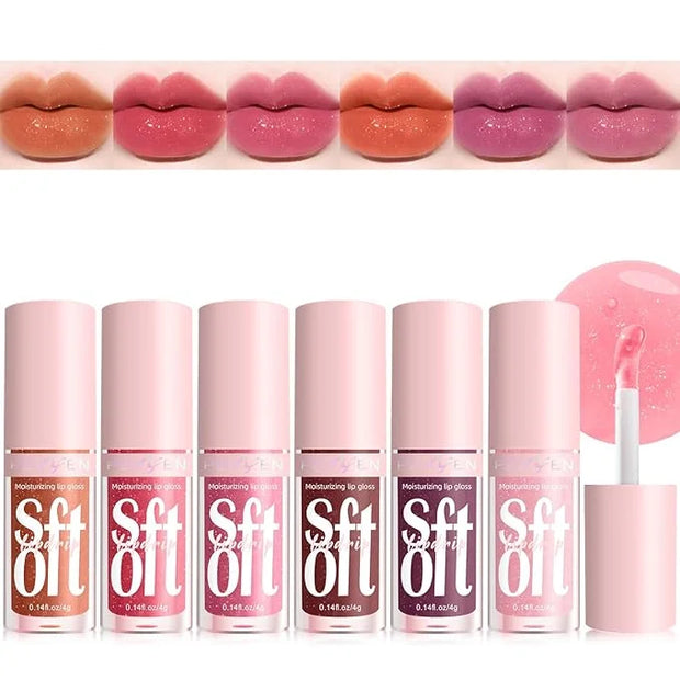 6 PCS Hydrating Lip Oil, Big Brush Head Lip Glaze Shiny Transparent Lip Glow Oil, Nourishing & Non-sticky Long Lasting Fre...