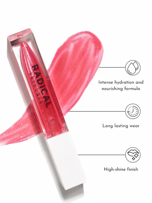 Radical Skincare Lip Luster Hyaluronic Infused Rose Lip Gloss – High Shine, Hydrating Formula for Soft, Radiant Lips | Cru...