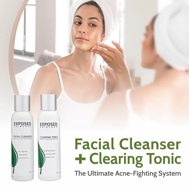 Exposed Skin Care Expanded Acne Treatment Kit - Includes Salicylic Acid Face Wash, Clearing Tonic, Treatment Serum with Be...