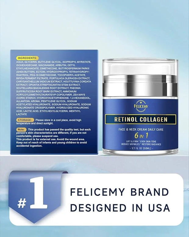 Retinol Cream for Face, Face Moisturizer with Collagen & Hyaluronic Acid, Anti Aging Neck Cream for Tightening Skin, Facia...