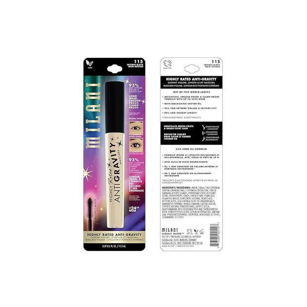 Milani Mascara Volume and Length, Highly Rated Anti-Gravity Black Shade with Castor Oil and Molded Hourglass Shaped Lash C...