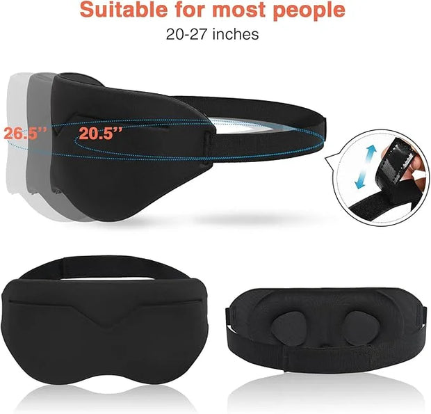 Sleep Eye Mask for Men Women 3D Contoured Cup, Concave Molded, Block Out Light, Molded Soft Comfort Eye Shade with Adjusta...