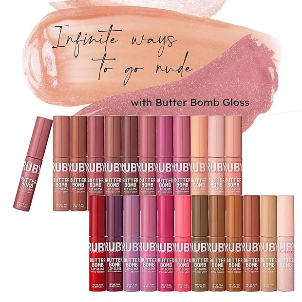 Ruby Kisses Lip Gloss Butter Bomb Gloss Non-Sticky Lip Gloss Vitamin E Natural Nude Lip Makeup - 7.8mL (0.26 US fl.oz) (Pi...