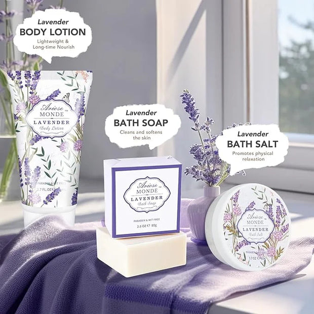 Lavender & Jasmine Scented Spa Gift Set for Women, Includes Body Lotion, Shower Gel, Salts, Bubble Bath, Body Mist, Soap, ...