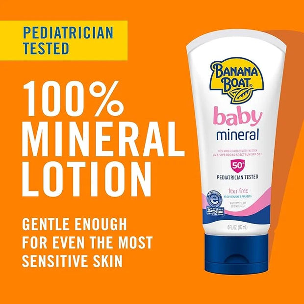 Banana Boat Baby 100% Mineral Sunscreen Lotion SPF 50 Twin Pack | Banana Boat Baby Sunscreen, Sunscreen for Babies, Oxyben...