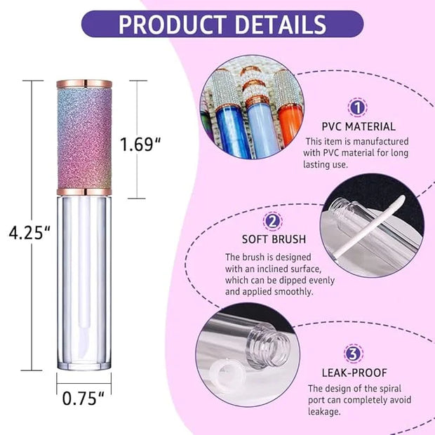 AMORIX 6pcs Lip Gloss Tubes with Wand 5ml Empty LipGloss Containers Rainbow Lipgloss Bottles Crystal Lip Gloss Supplies Ki...