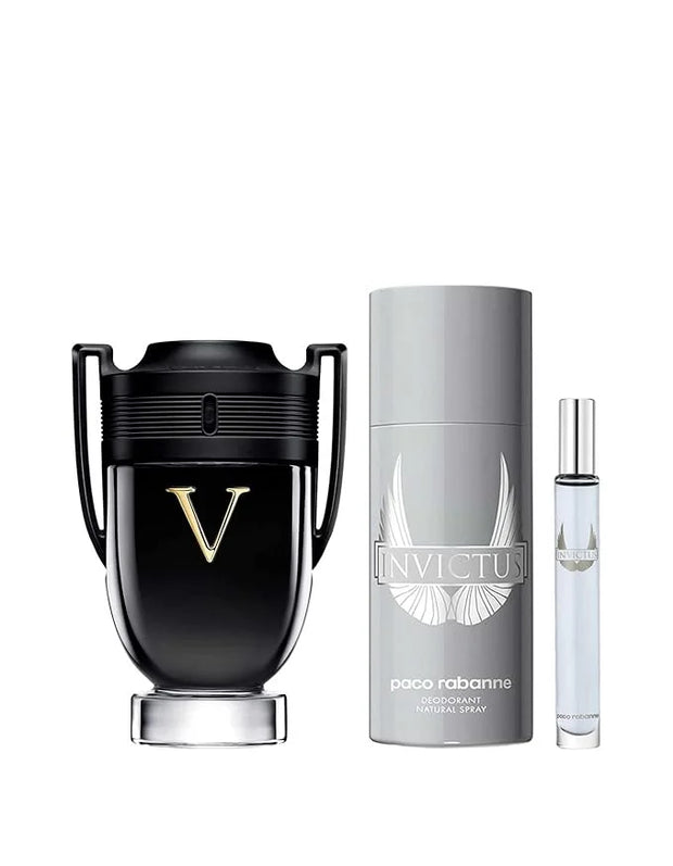 Paco Rabanne INVICTUS VICTORY 3-Piece Tin Box Set for Men, (3.4 Oz Eau De Parfum Extreme Natural Spray + 5.1 Oz Deodorant ...