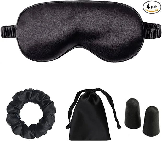 Silk Satin Sleeping Eye Mask, Black Sleep Eye Mask Night Blindfold for Women and Men, Soft Breathable Blackout Eyeshade Ey...
