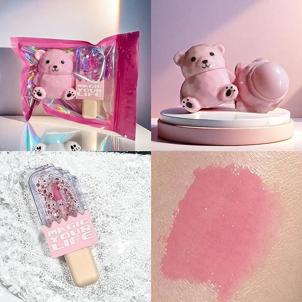 Bear Moisturizing Lip Balm & Lip Gloss Set - Oil Infused, Long-Lasting Lipstick & Gloss for Smooth Lips hydrating lip glow...
