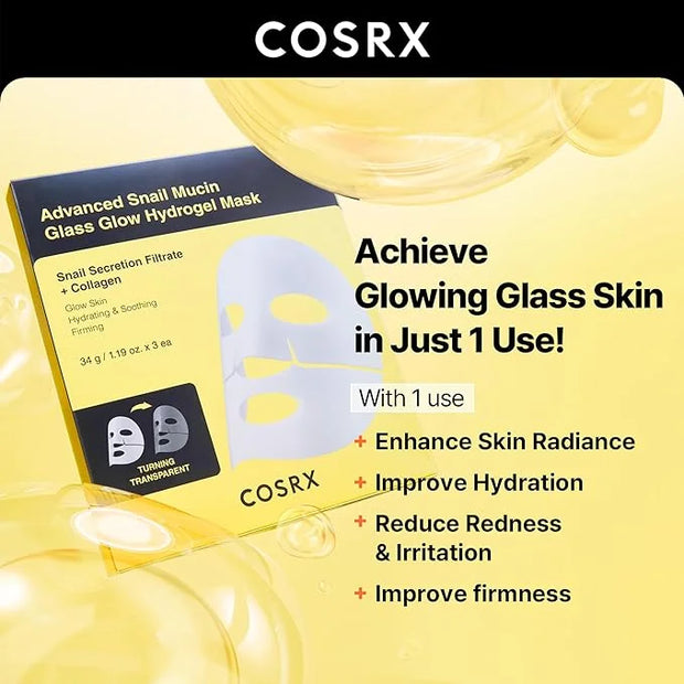 COSRX All About Snail Set + Hydrogel Mask 3EA- Snail Mucin Skincare Set and Glass Glow Hydrogel Collagen Face Mask, Travel...