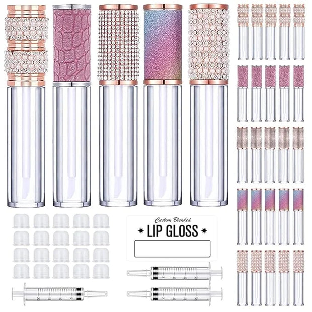 AMORIX 25 Pack Diamond Lip Gloss Tubes with Wand 5ml Empty Rhinestone Lip Gloss Containers Cute Lipgloss Bottles Crystal L...