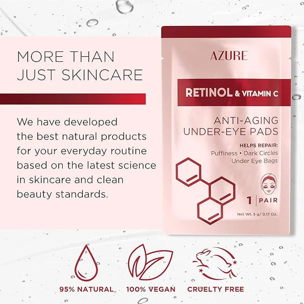 Azure Cosmetics Retinol & Vitamin C Anti Aging Under Eye Pads - Hydrating & Refreshing Eye Mask Patches - Reduces Fine Lin...