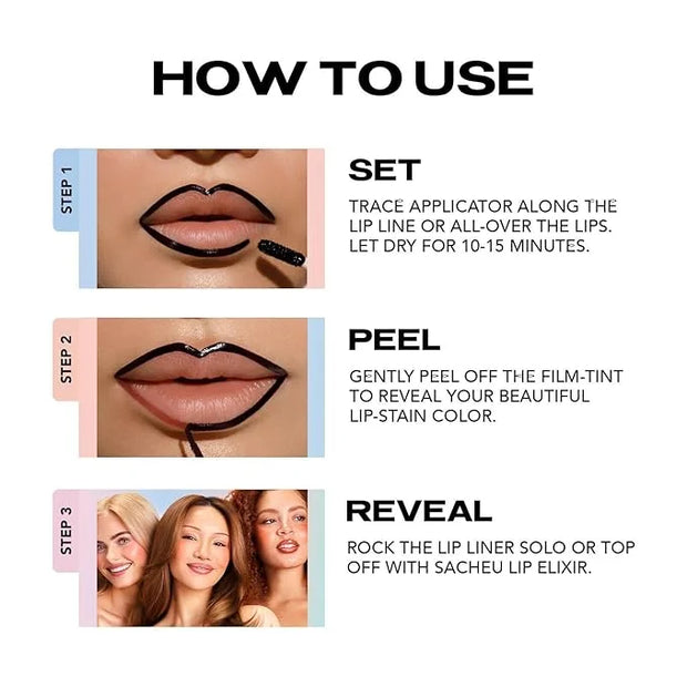 Sacheu Lip Liner Stay-N Peel Off Lip Stain — Long Lasting Matte Lip Tattoo Transfer Proof Lipstain Infused with Hyaluronic...