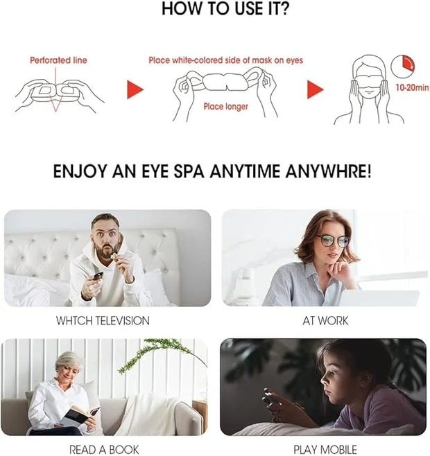 Epielle Steam Eye Mask Pack of 6 for Dry Eyes and Puffiness Helping Sleep with Melatonin Steam Moisture Self Inflate Heate...