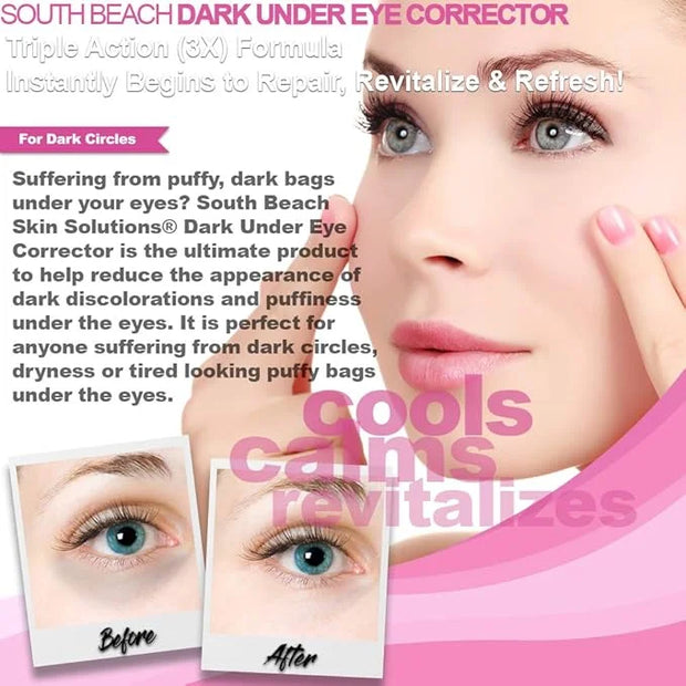 South Beach Dark Under Eye Corrector - Natural Salon Strength Anti Aging Under Eye Cream Treatment - Perfect for Tired Loo...