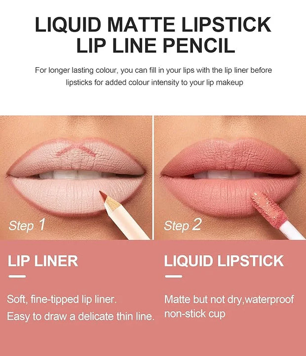 2Pcs Matte Nude Lip Liner Pencil and Lip Coverage