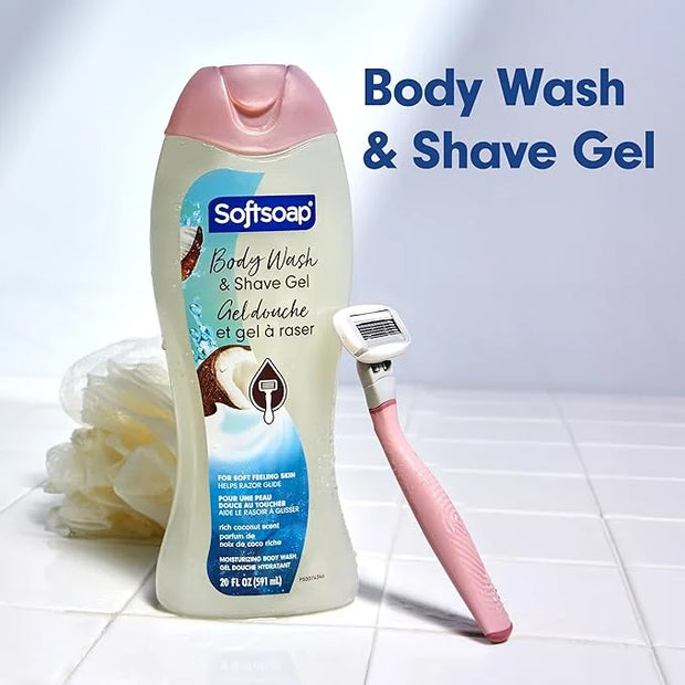 Softsoap Moisturizing Body Wash and Shave Gel, Rich Coconut Scent, 20 fl oz Bottle (Pack of 4) - Product Image
