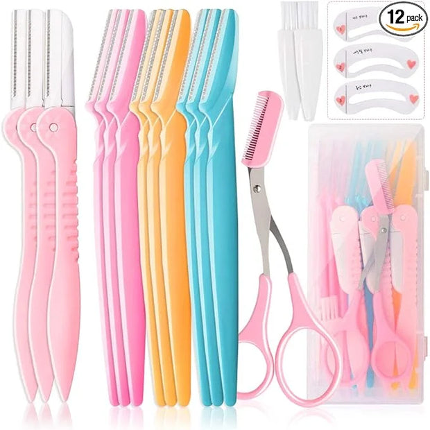 12 Pcs Eyebrow Razor, Face Razors for Women, Exfoliating Trimmers, Eyebrow Grooming Shaper for Women, Peach Fuzz, Hair Rem...