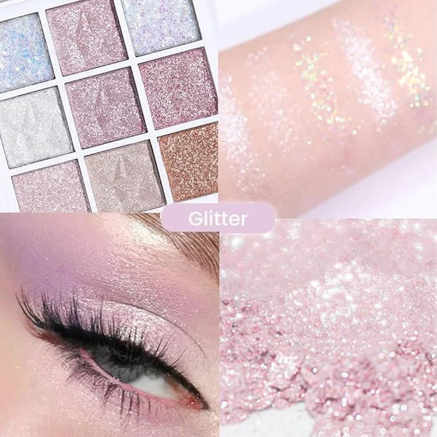 Pink White Glitter Shimmer Sparkle Eye Shadow Palette, Warm Pastel 9 Colors Sparkle eyeshadow Palette Makeup,Colorful Long...