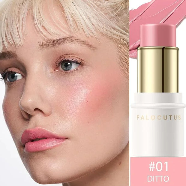 2Pcs Cream Blush Makeup Stick,Monochromatic Multi-Stick Face Blush for Cheek,Lip and Eye,Matte and Dewy Finish for Long We...