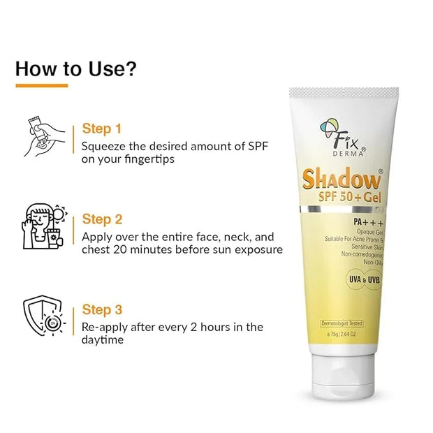 Fixderma Shadow SPF 50+ Gel, Titanium Dioxide & Zinc Oxide Sunscreen | Sunscreen for Face | SPF 50 Sunscreen & Broad Spect...