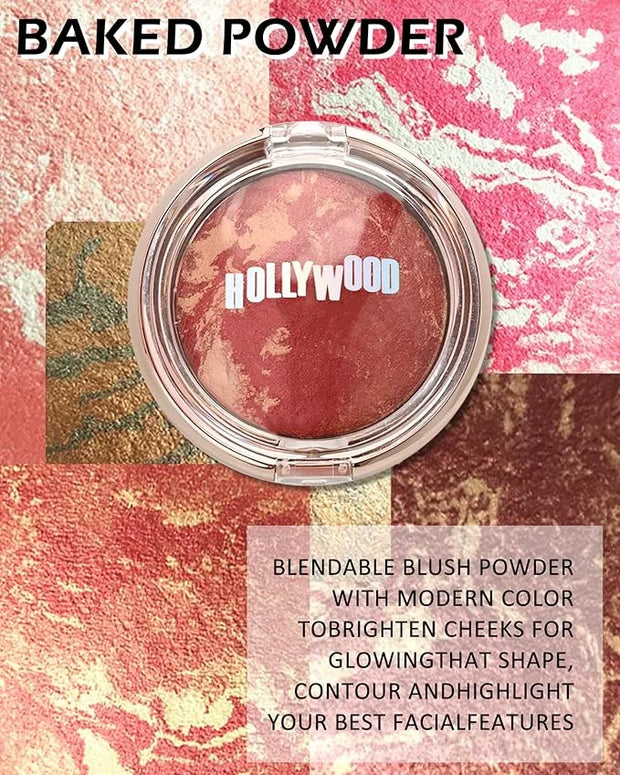 Baked Blush, Lighting Glow Marbleized Blush Powder Palette, Cruelty-Free Powder Blusher, Eyeshadow & Highlight for a Light...