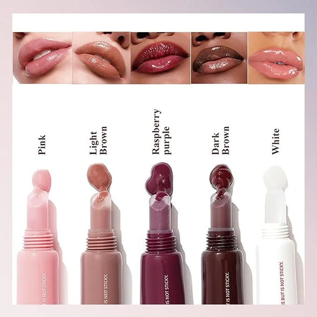 5 Pcs Hydrating Lip Gloss Lip Jam Set, High Shine Glass Finish Nude Colors Moisturizing Glitter Plumping Lip Gloss Shiny J...