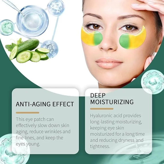 Under Eye Masks，Golden Cucumber Eye Mask 60 Tablets Set，Eye Mask for Fine Lines, Wrinkles, Dark Circles and Eye Puffiness，...