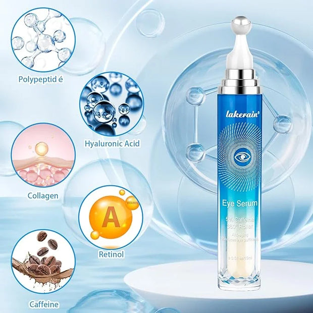 5% Caffeine Eye Serum with 360° Massage Rollerball Topper,Caffeine Cream for Dark Circles,Wrinkles,Puffiness and Fine Line...