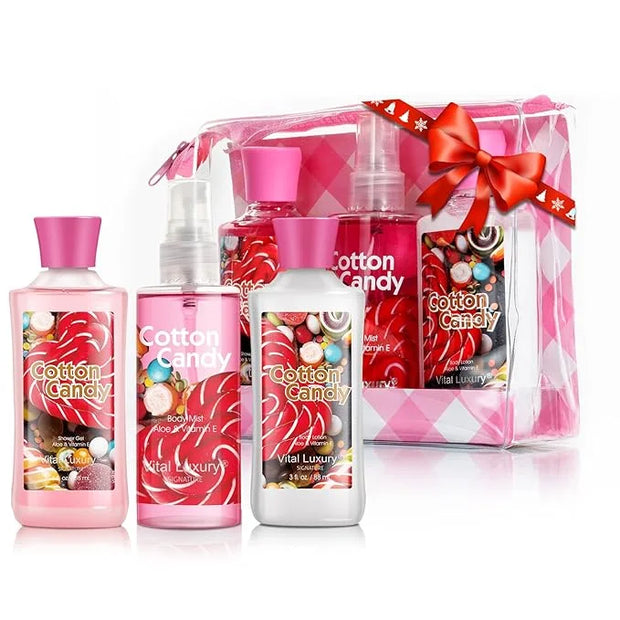 Cotton Candy Bath & Body Care Travel Set, Home Spa Gift Set Includes Body Lotion, Shower Gel, and Fragrance Mist, Personal...