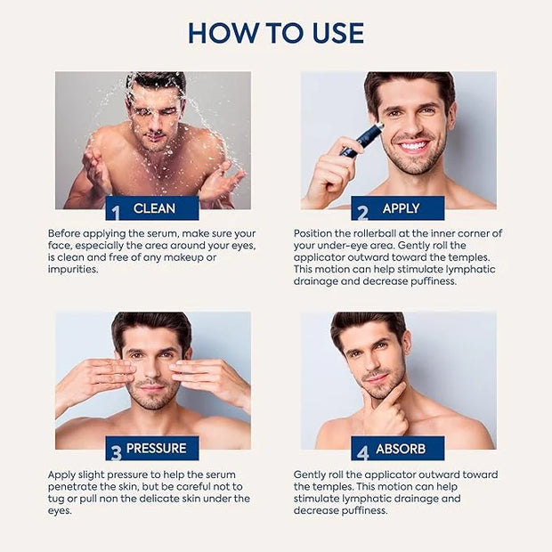 Caffeine Eye Cream for Men: Under Eye Roller for Bags and Puffy Eyes Treatment - Men's Cooling Stick and Depuffer for Dark...