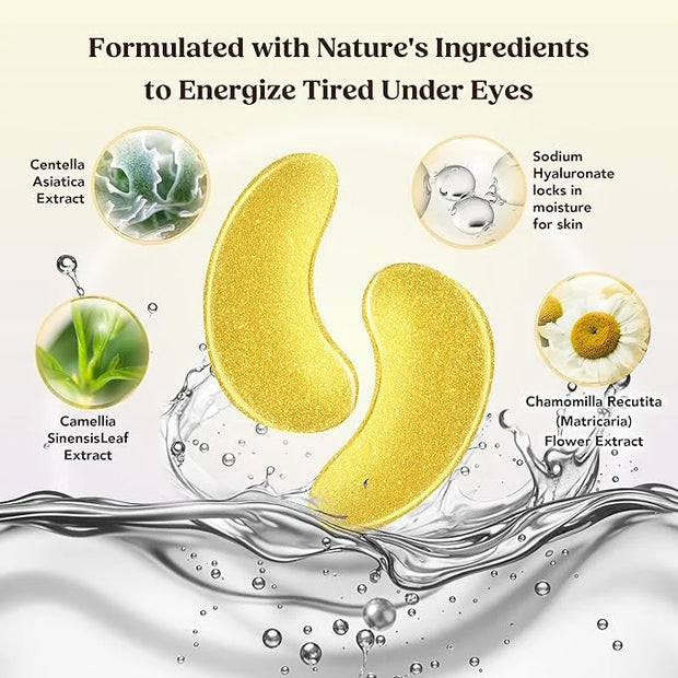 DERMORA Golden Glow Under Eye Patches (100 Pairs Eye Gels) - Rejuvenating Treatment for Dark Circles, Puffy Eyes, Refreshi...