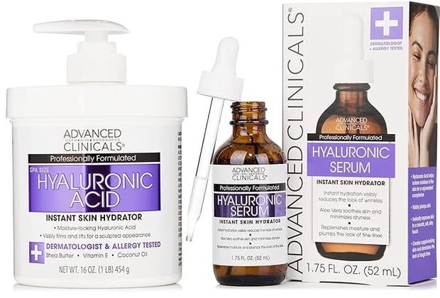 Advanced Clinicals Hyaluronic Acid Moisturizer Body Cream + Hyaluronic Acid Serum 2PC Skin Care Set | Face Serum & Body Lo...