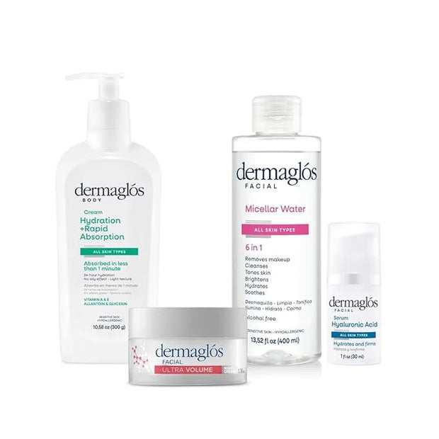Skincare Facial And Body Set | Micellar Water 13,52 floz + Hyaluronic Acid Serum With Provitamin B5 1 floz + Ultra Volume ...