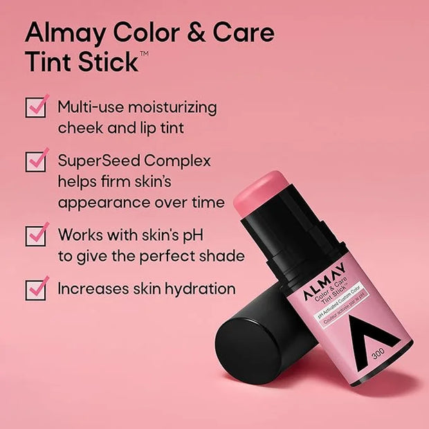 Almay Lip and Cheek Tint, Color & Care Tint Stick, Multi-Use Moisturizing Blush and Lip Color, Dewy Finish, 300 Rose Flush...